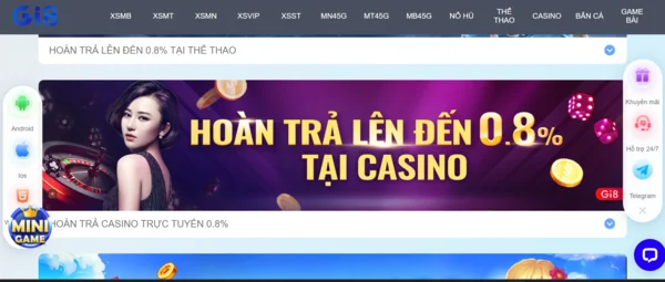 Hoàn trả 0.8% Game Casino - Tìm hiểu thông tin về nhà cái Gi8